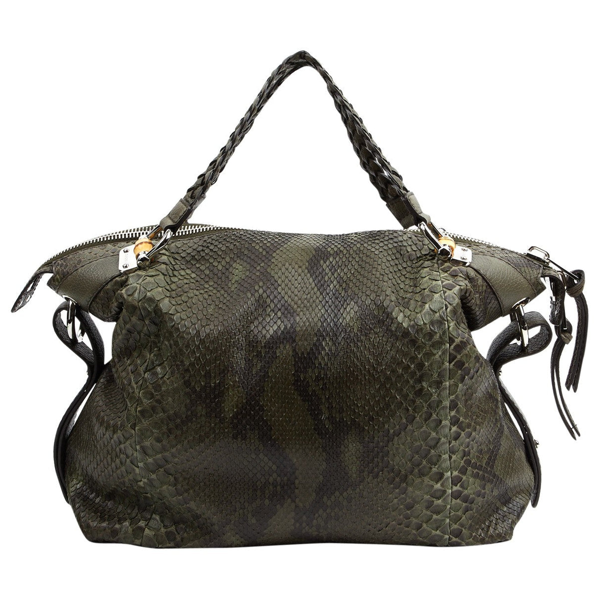 Gucci bamboo khaki python handbag