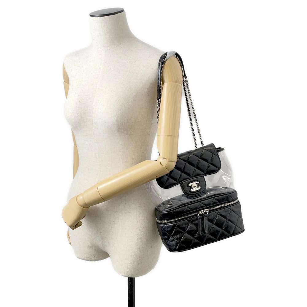 CHANEL Clear Shoulder Bag Black/Transparent A57826 Leather Plastics