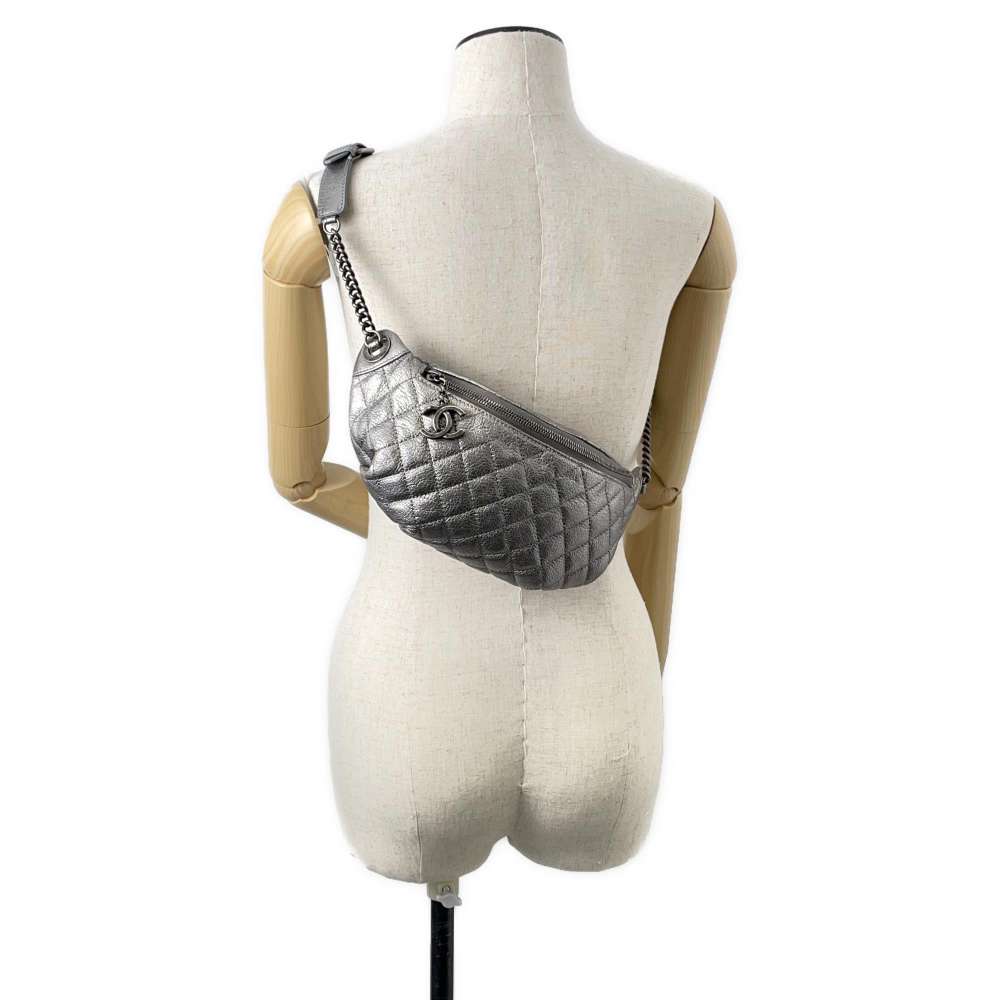 CHANEL Crossbody Bag Silver A94102 Caviar Leather