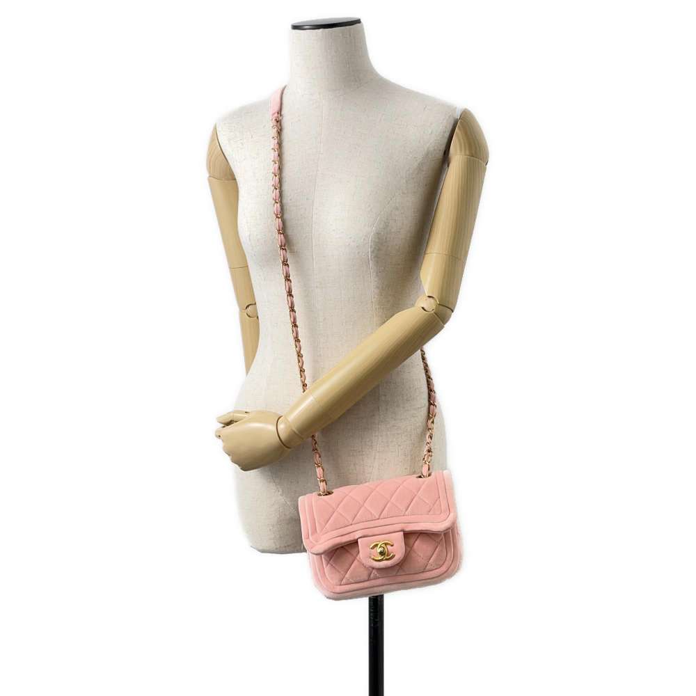 CHANEL Mini Flap Bag Pink AS2957 Velvet Size 19