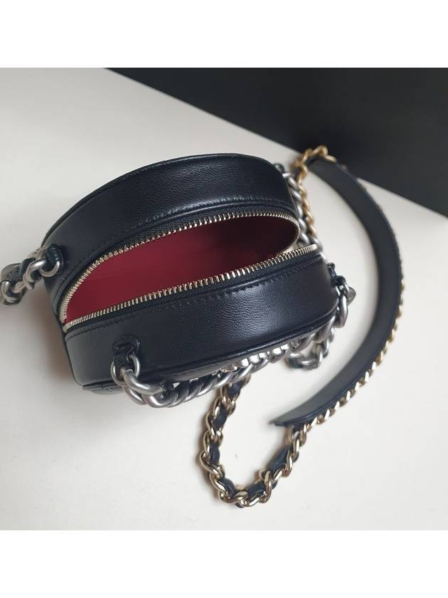 Quilted Chain Lambskin Tambourine Mini Bag Black Chanel