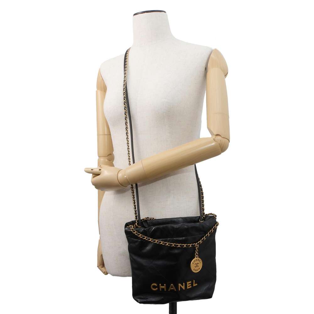 Chanel Chanel 22 HandBag Black AS3980 Shiny Calf Leather Size Mini