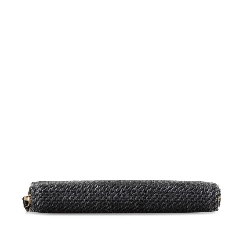 Chanel Deauville Small Roundfastner Long Wallet A81973 Navy Brown Canvas Leather CHANEL