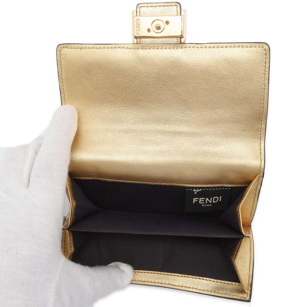 FENDI Baguette Zucca Medium Wallet Gold 8M0419 Leather