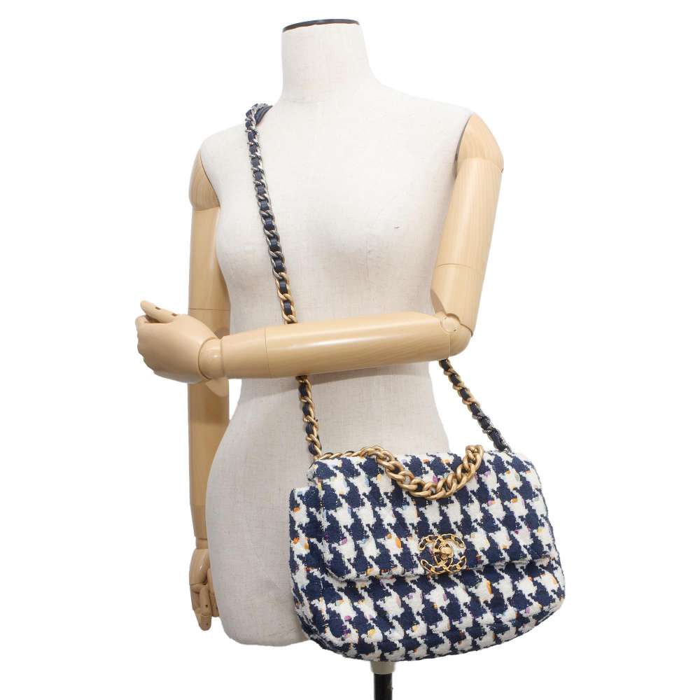 Chanel Chanel19 ChainShoulder Bag Blue/White AS1160 Tweed