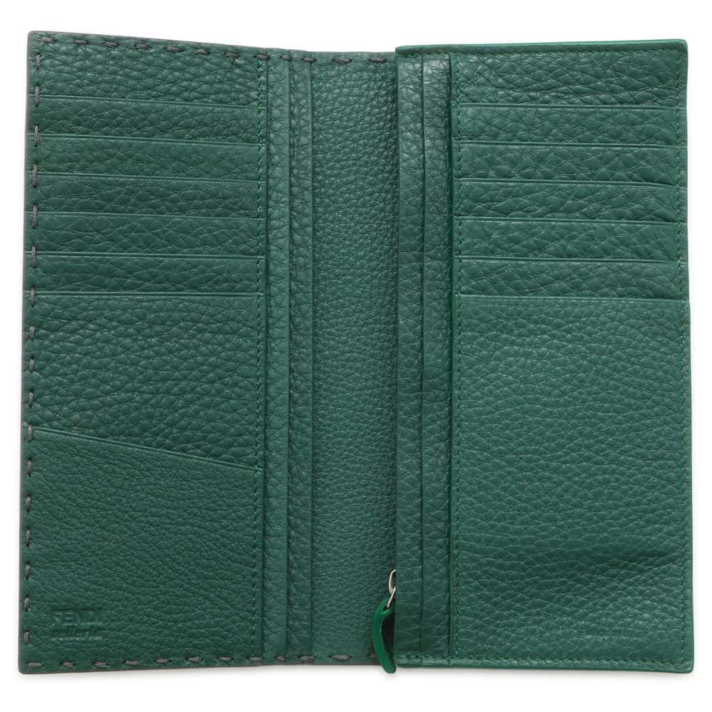 FENDI Selleria Continental Wallet Bifold Wallet Long Wallet Gray/Green 7M0186 Calf Leather