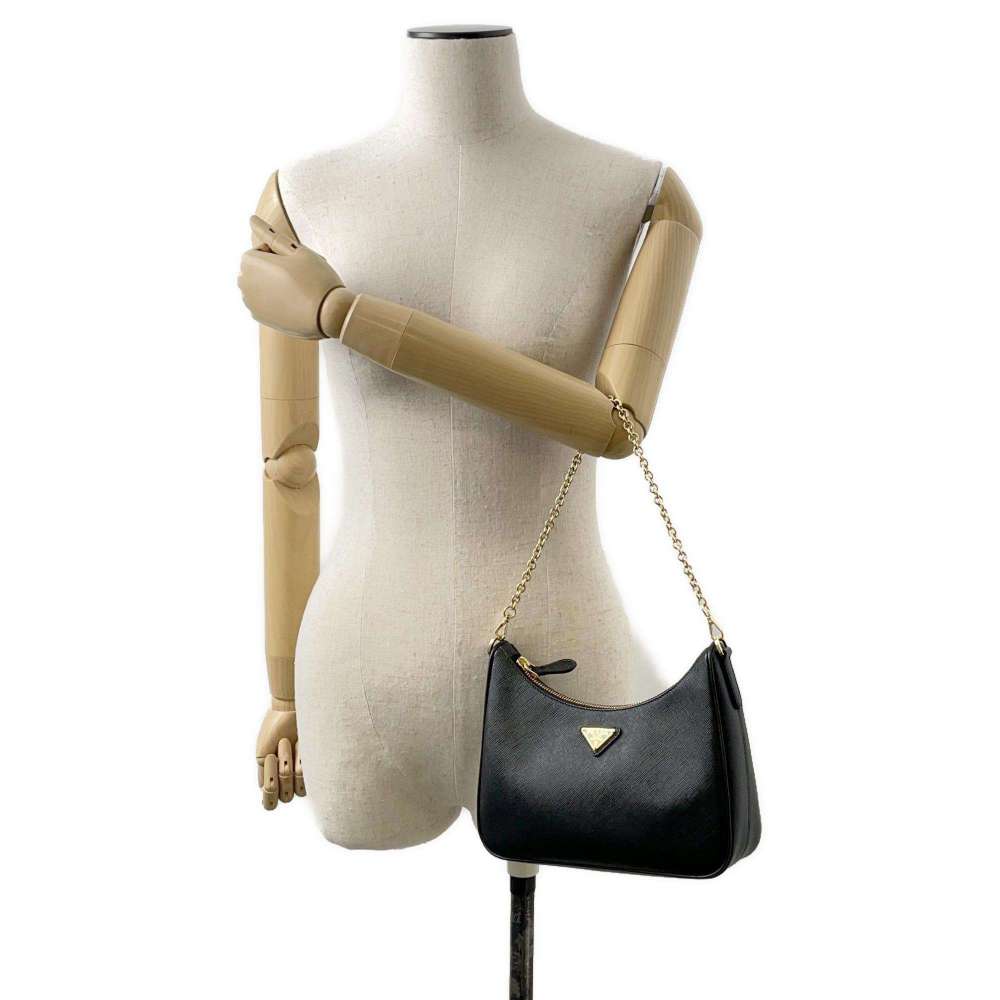 PRADA Shoulder Bag Saffiano Leather Re-Edition 2005 Black 1BH204 Leather