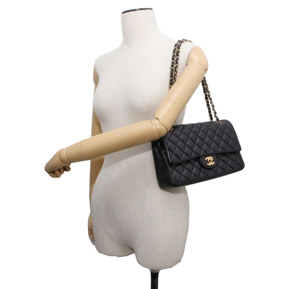 Chanel Matelasse W Flap ChainShoulder Bag Black A01112 Lambskin Size 25