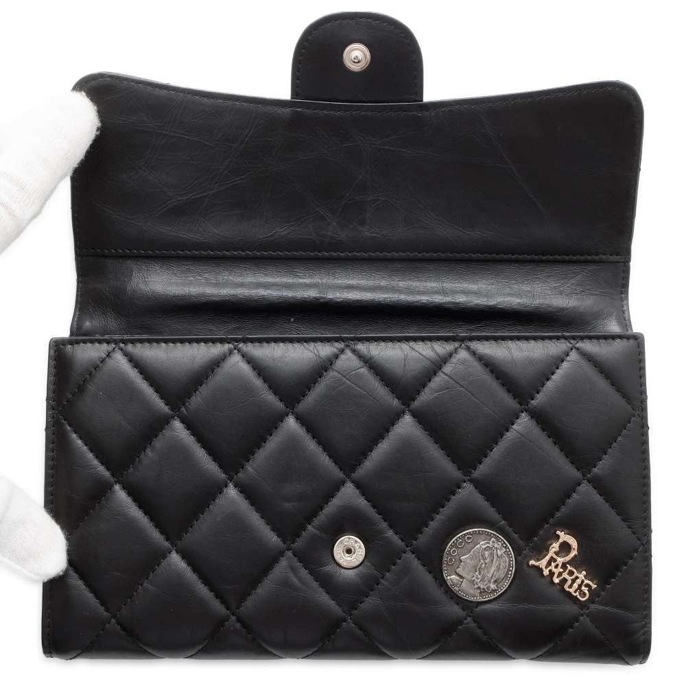 Chanel Matelasse IconBag Charm Long Wallet Black Lambskin