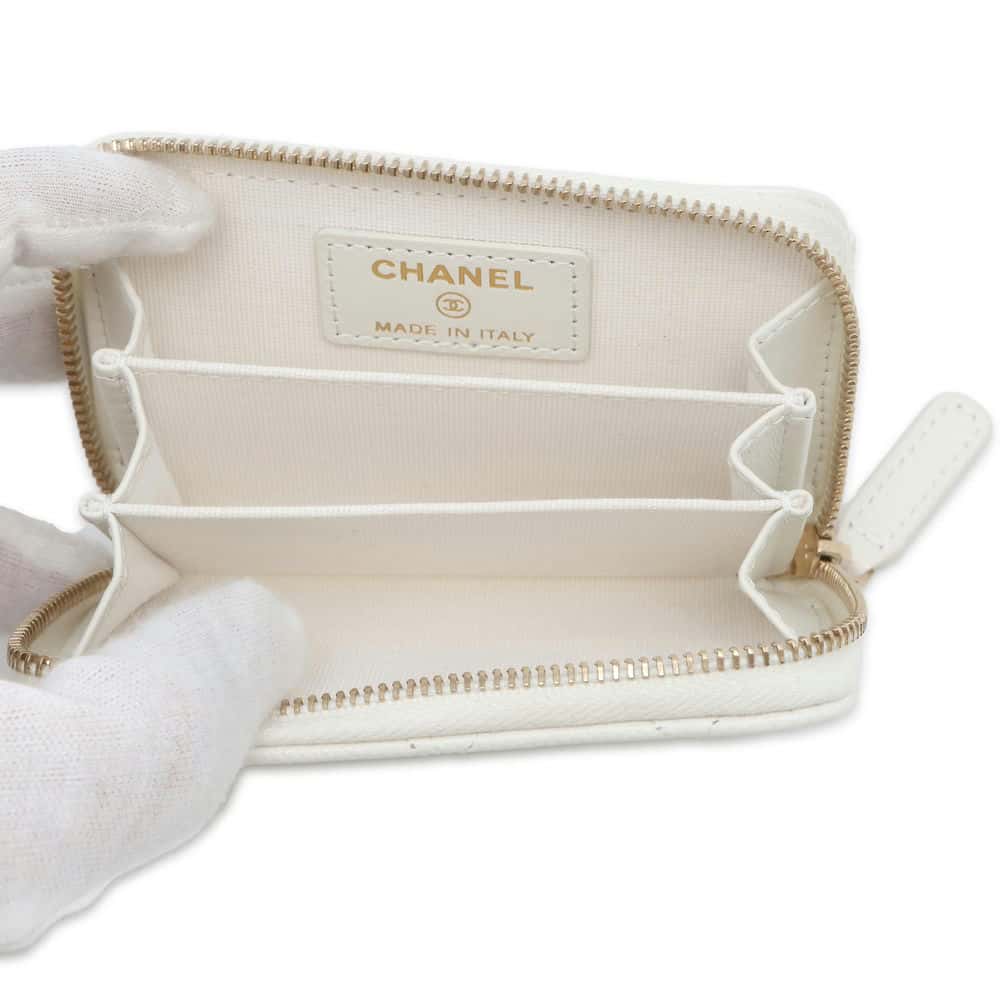 Chanel Matelasse Classic Zip Coin Purse White AP0216 Caviar Leather