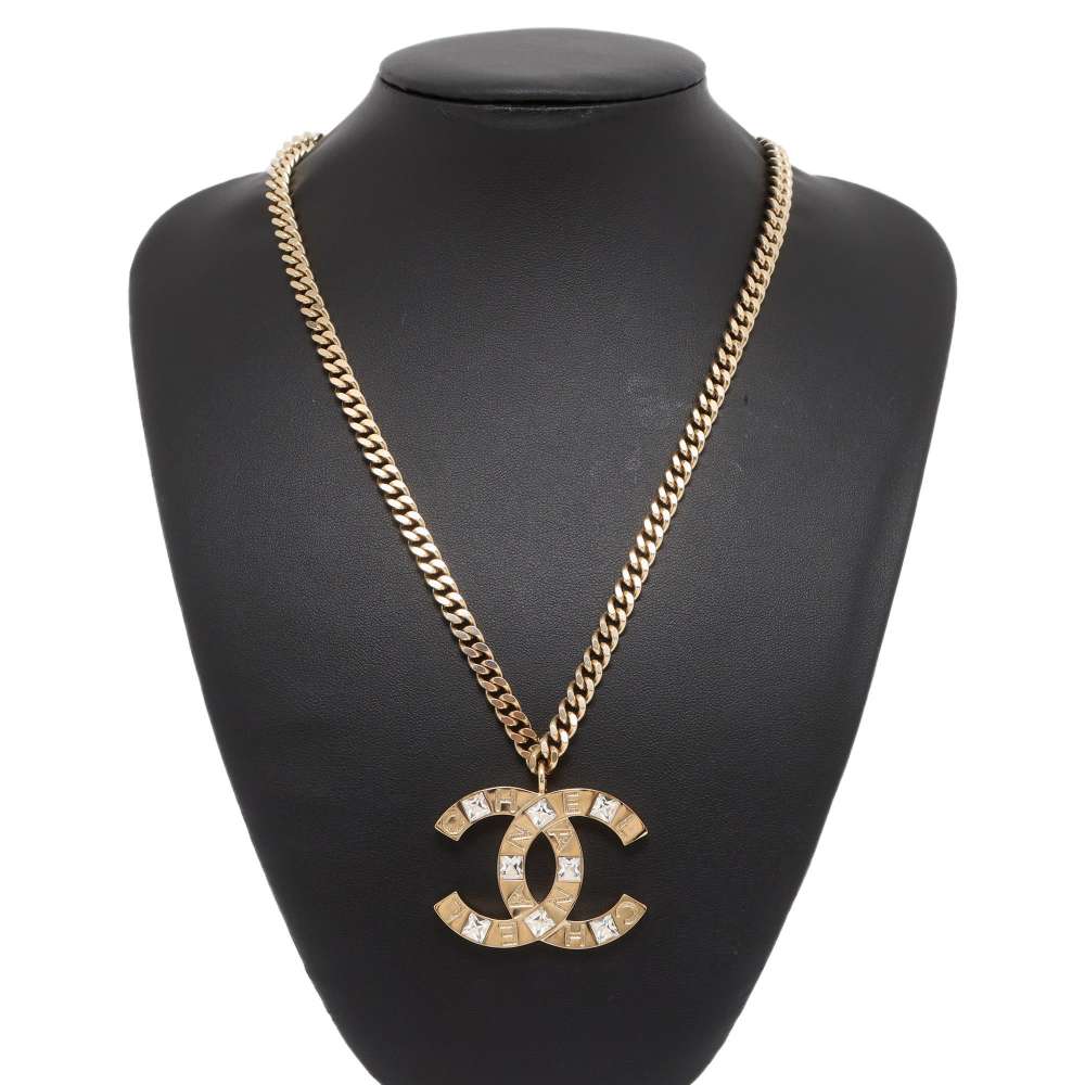 Chanel Necklace Champagne Gold Metal Rhinestone
