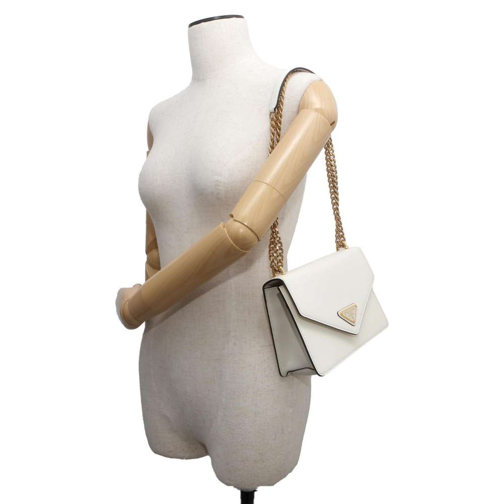 PRADA Saffiano Leather ChainShoulder Bag White 1BD200 Leather