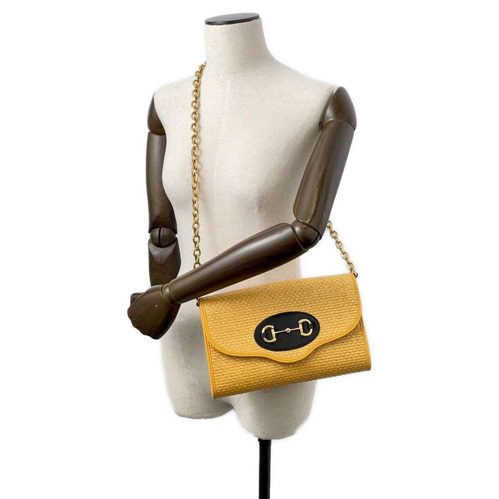 GUCCI Horsebit 2wayChainShoulder Bag Yellow 655667 Straw Leather