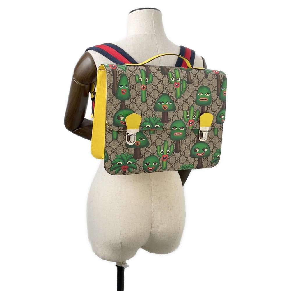 GUCCI GG Supreme Children's Backpack Smiling Plant Beige/Green/Yellow 410791 PVC Leather