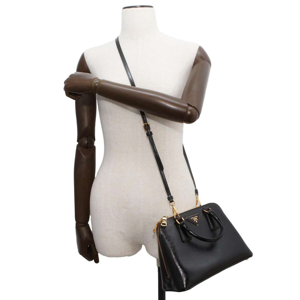 PRADA Promenade 2WAY Handbag Black BL0838 Patent Leather