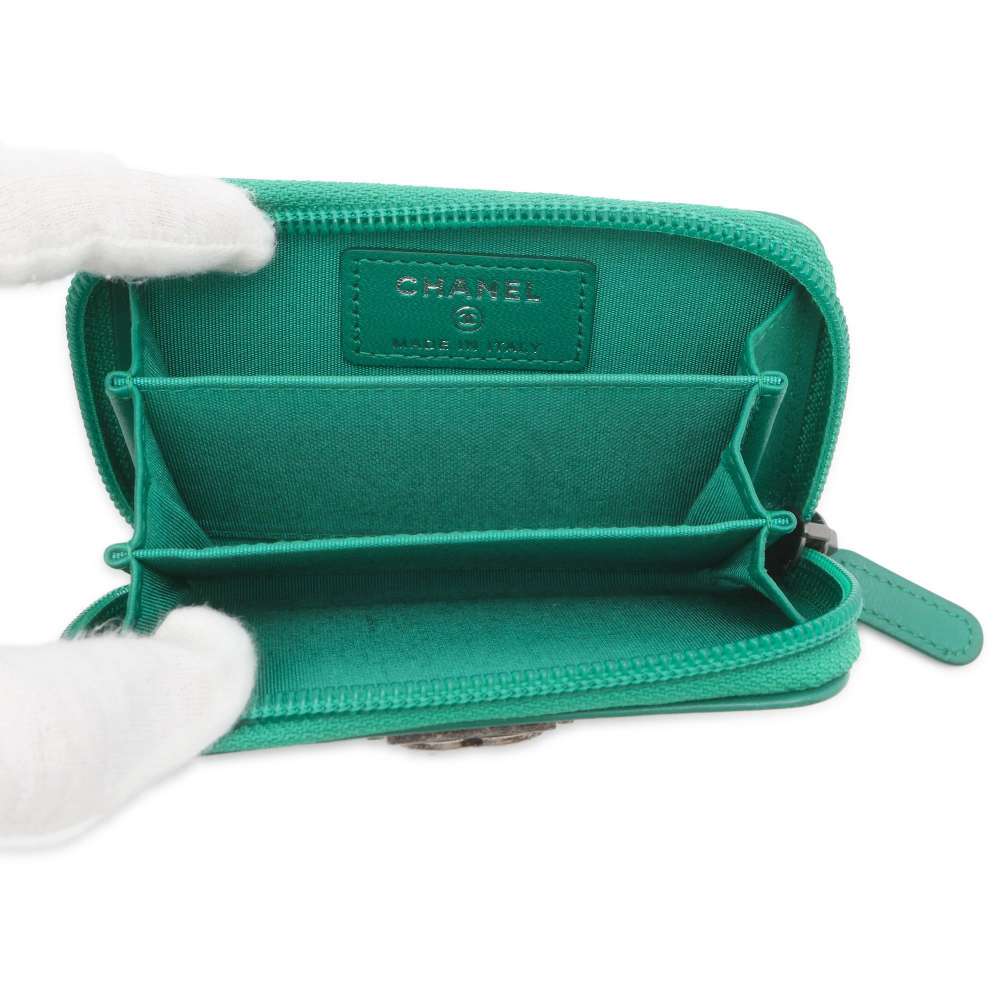 Chanel Boy Chanel Zip AroundCoin purse Green A80602 Lambskin
