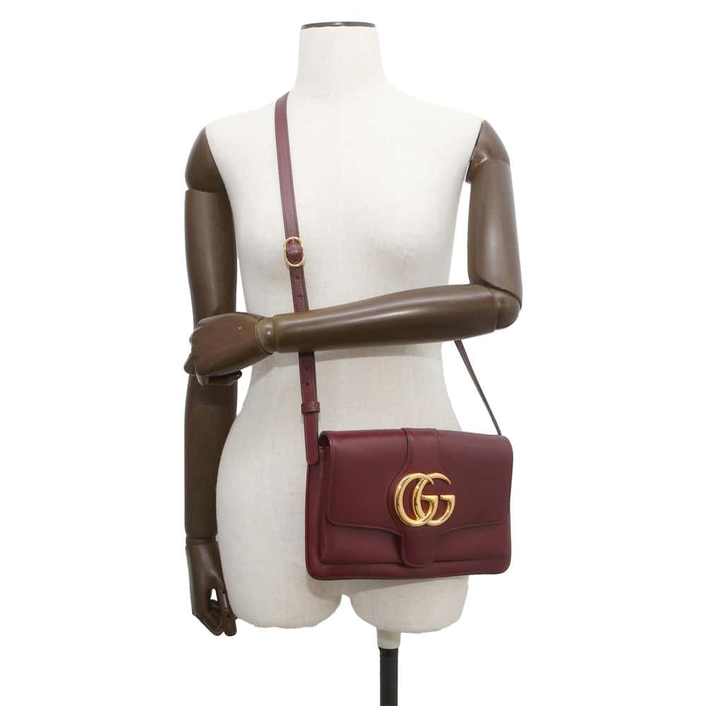 GUCCI GG Marmont Ally Shoulder Bag Bordeaux 550129 Leather Size Small
