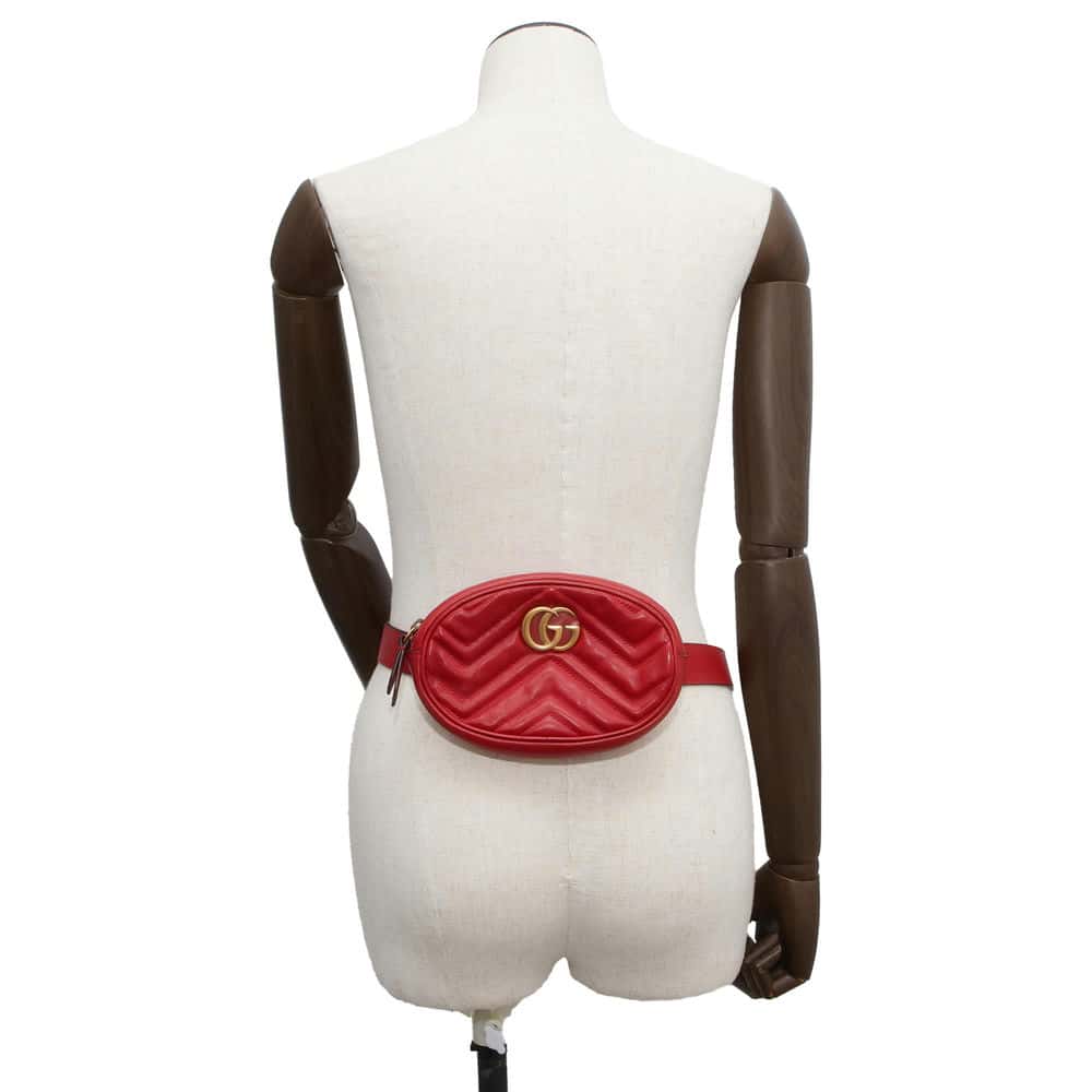 GUCCI Crossbody Bag GG Marmont Red 476434 Leather