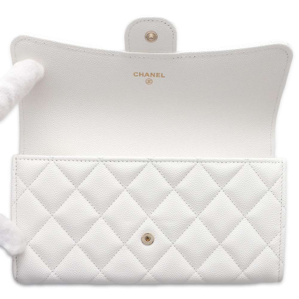 Chanel Matelasse Classic Long Flap Wallet White AP0241 Caviar Leather