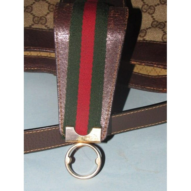Gucci Vintage Pursesdesigner Purses Brown Leather And Large G Logo Print Coated Canvas With Redgreen