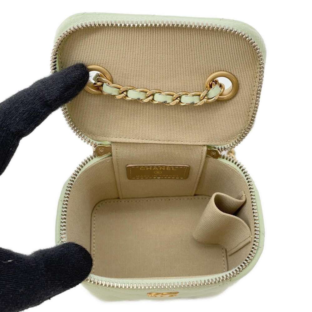 Chanel Matelasse Cocoball ChainShoulder Small Vanity Bag Light Green AP1447 Lambskin Size Small