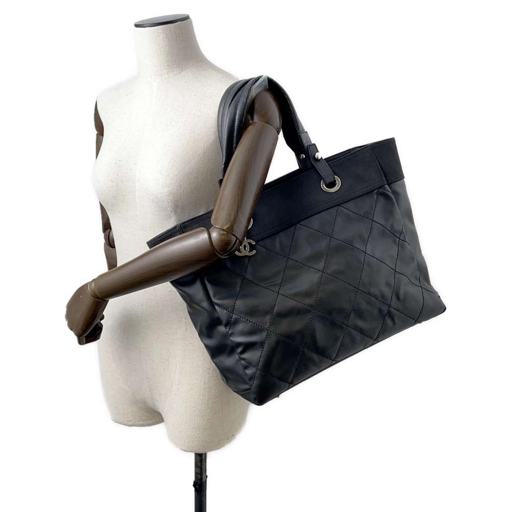 Chanel Paris-Biarritz Tote Bag Black A34209 Leather Canvas Size MM