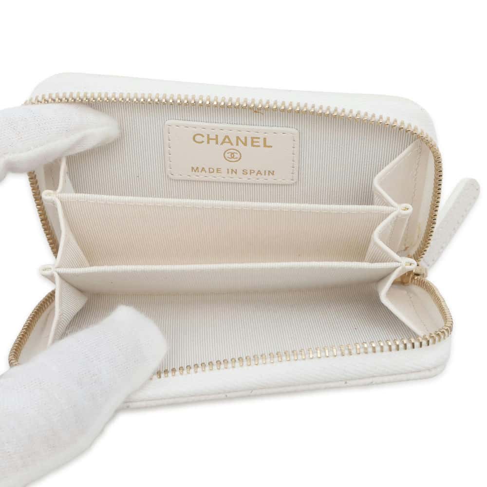 Chanel Matelasse Classic Zip Coin Purse White AP0216 Caviar Leather