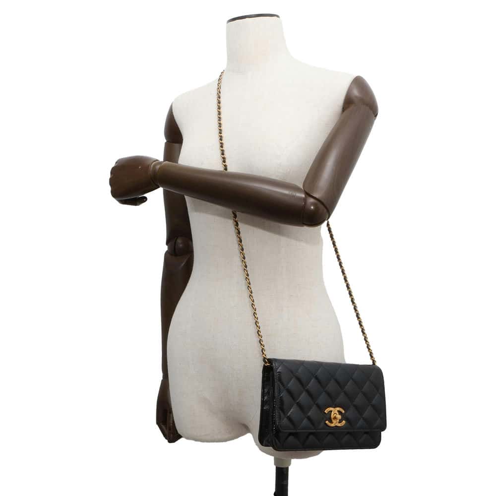 Chanel Matelasse Chain wallet Black Shiny Lambskin
