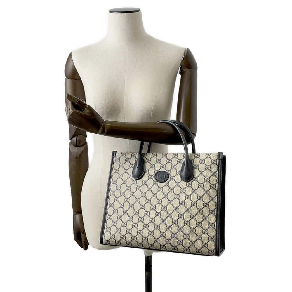 GUCCI Interlocking G Tote Bag Beige/Blue 659983 GG SupremeCanvas Size Small