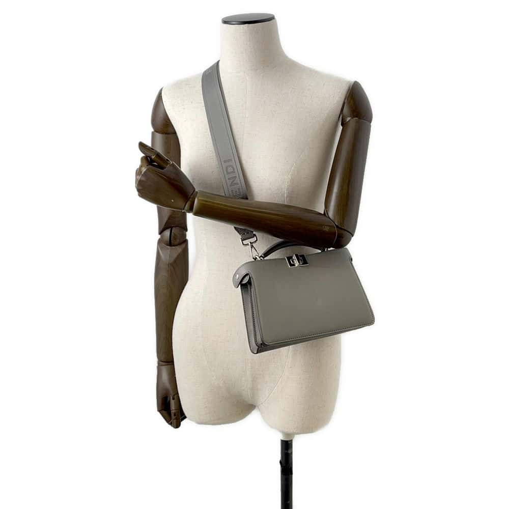 FENDI Peekaboo I.C.U. X-Cross 2WAY Shoulder Bag Gray 7VA582 Leather