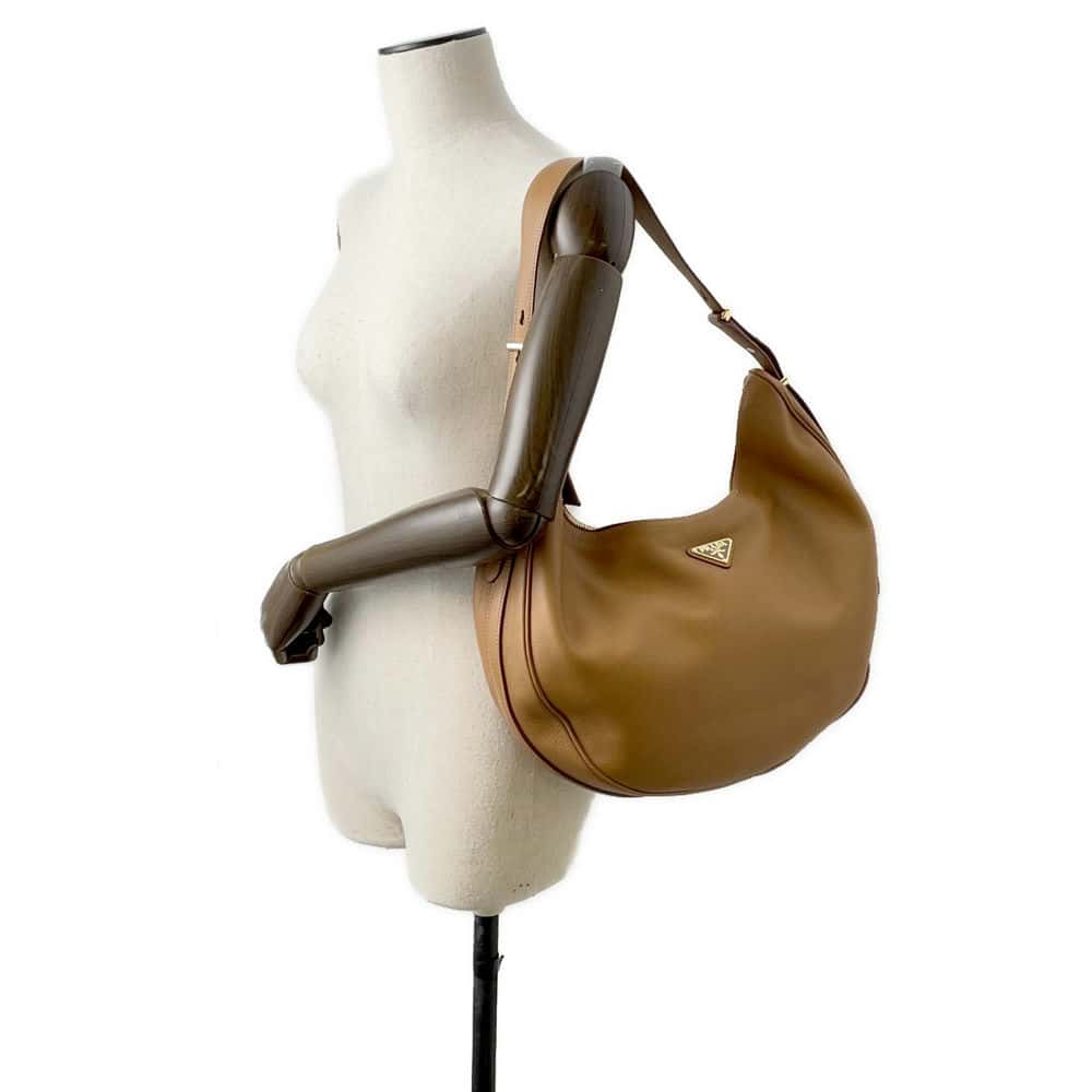 PRADA Shoulder Bag Camel 1BC218 Soft Grain Leather Size Large