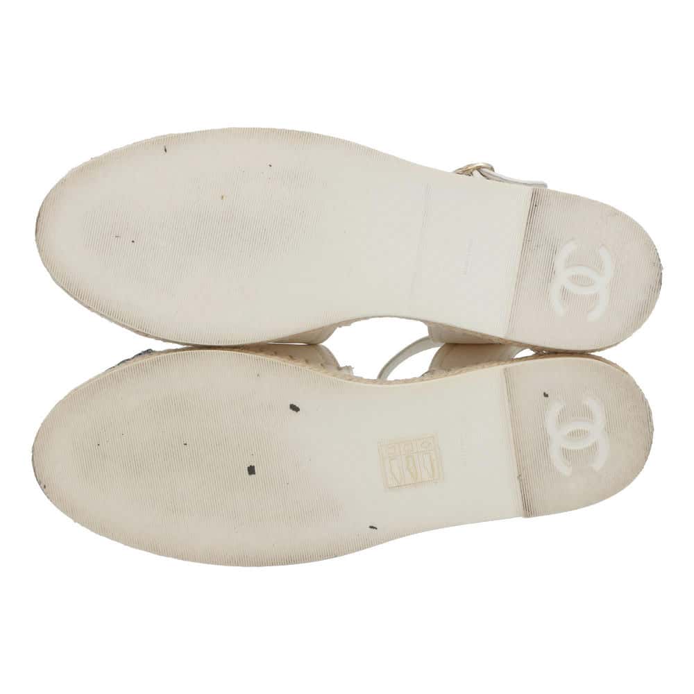 Chanel Espadrilles Sandals White/Black G36184 Leather Size 37C