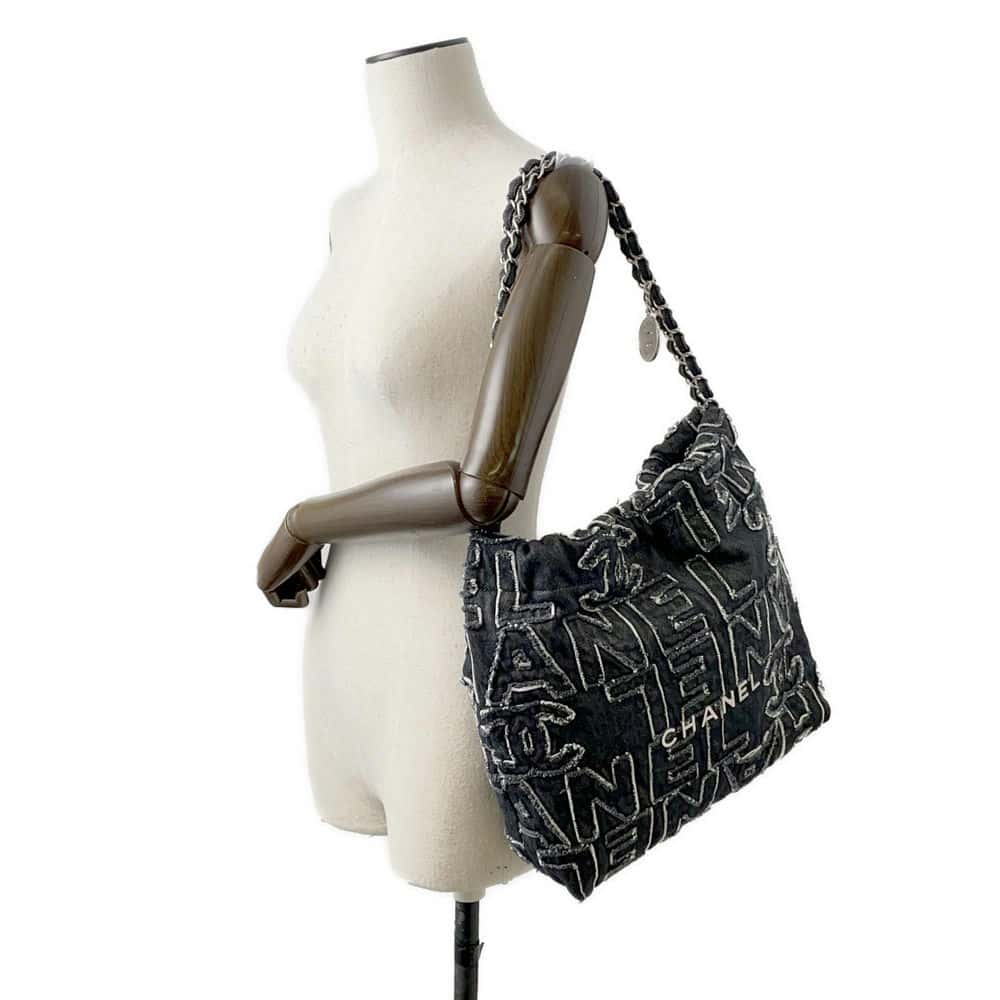 Chanel Chanel 22 logo ChainHandBag Black AS3260 Denim Size Small