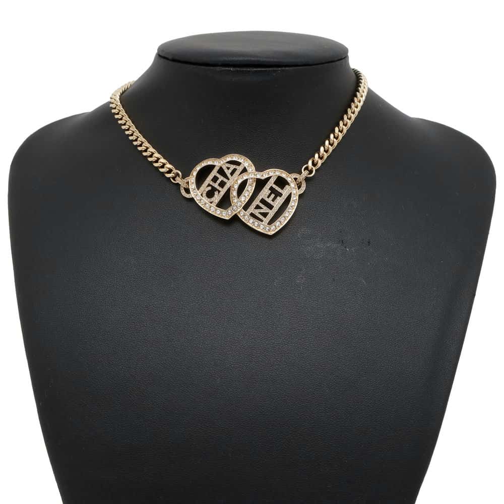 Chanel heart logo choker Gold ABB646 Metal Rhinestone