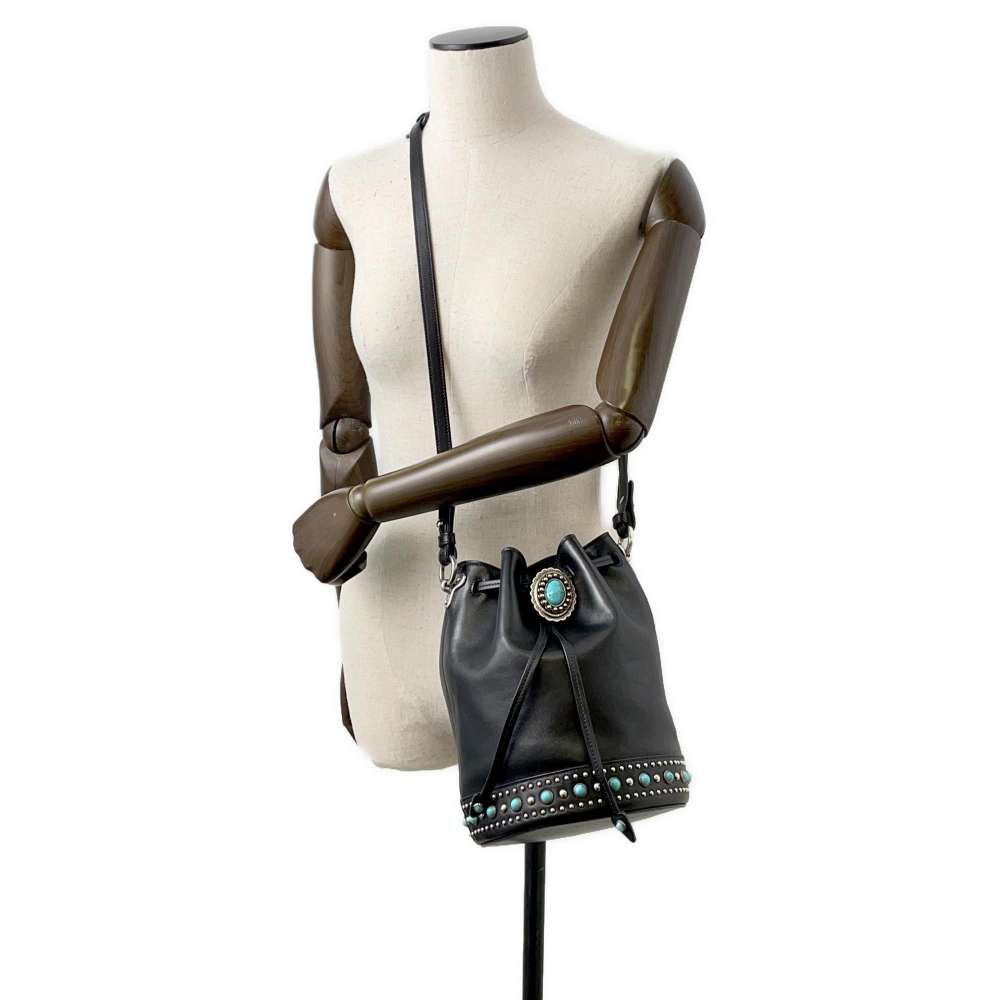 PRADA Stone 2way Bucket Bag Black 1BE011 Leather