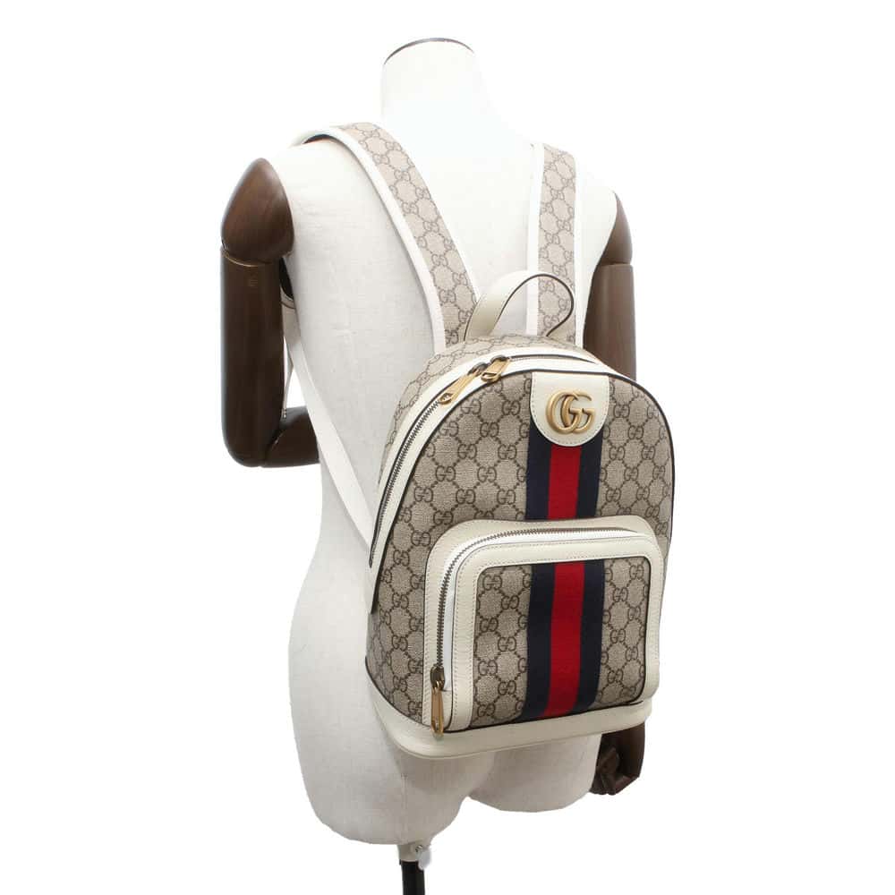 GUCCI Ophidia GG Supreme Backpack Beige/White 547965 GG Supreme Canvas Leather