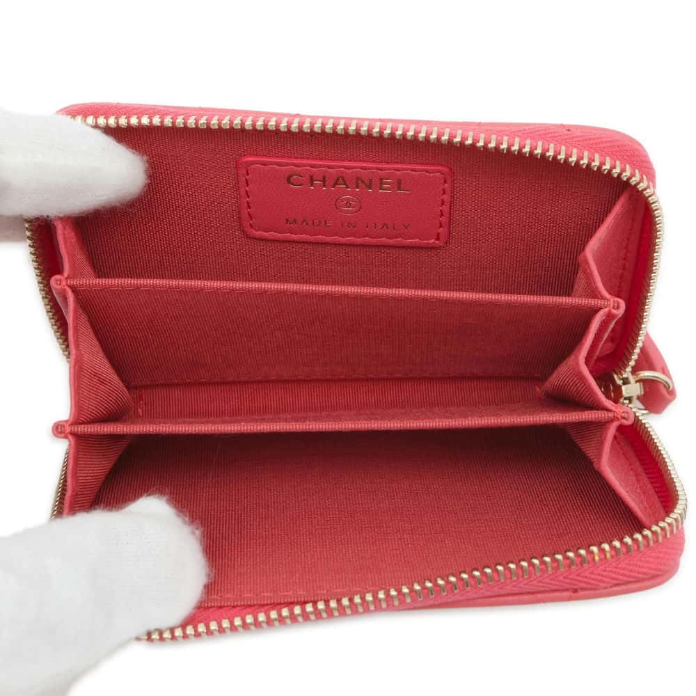 Chanel Zip Around Matelasse Lucky Motif Mini Wallet Pink Lambskin