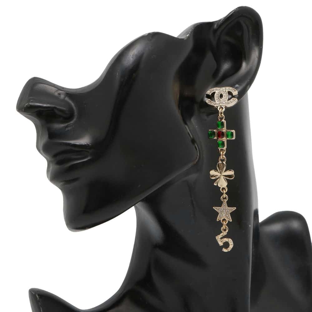 Chanel CC Logo Earrings Champagne Gold AB9853 Metal Rhinestone