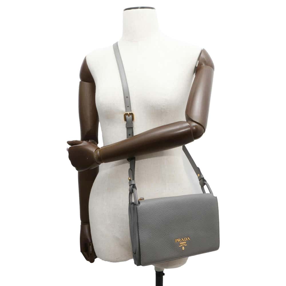 PRADA 2WAYShoulder Bag Gray 1BH031 Leather