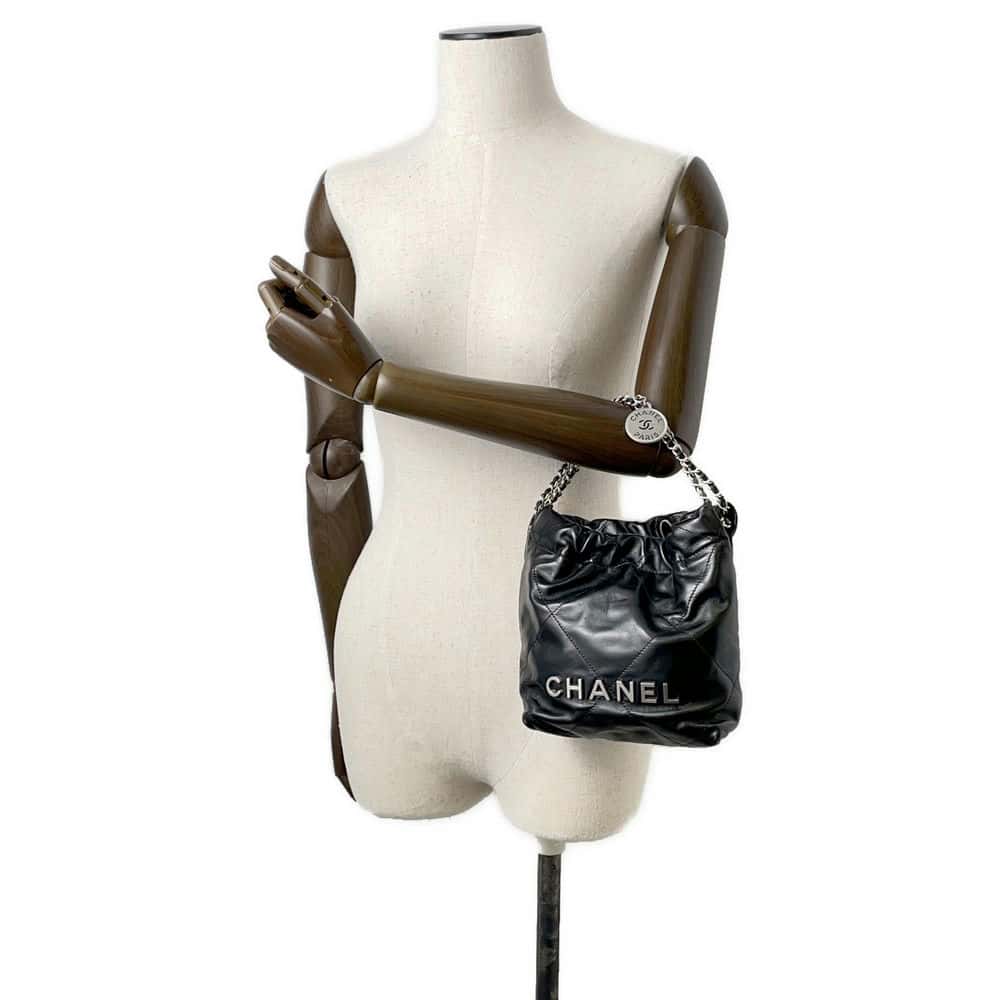 Chanel Chanel 22 CC Logo Matelasse Shoulder Bag Black AS3980 Shiny Calf Leather Size Mini