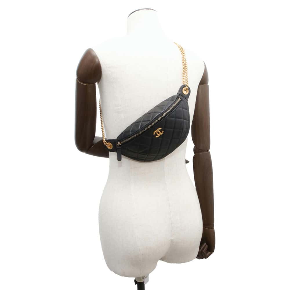 Chanel Matelasse CC Logo Heart Chain Crossbody Bag Black AP3761 Caviar Leather