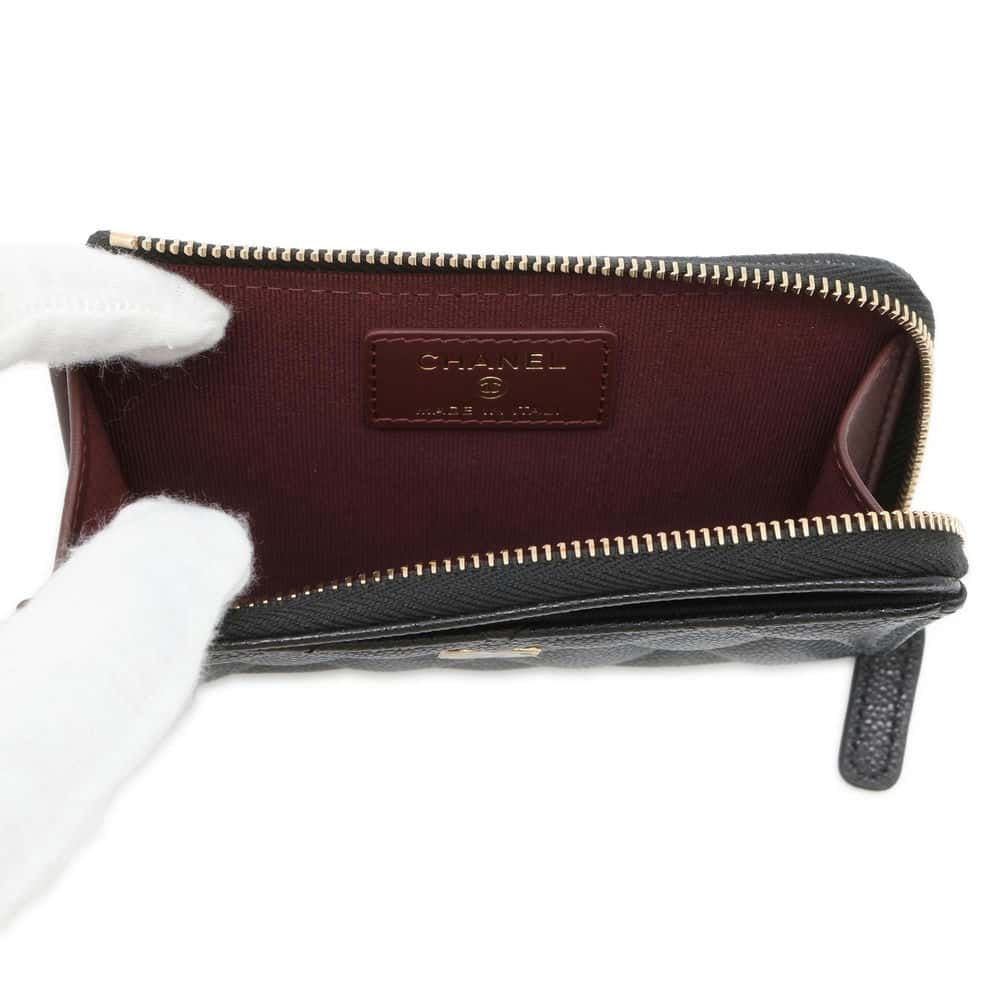 Chanel Matelasse Classic Zip Card Coin Purse Black AP3179 Caviar Leather