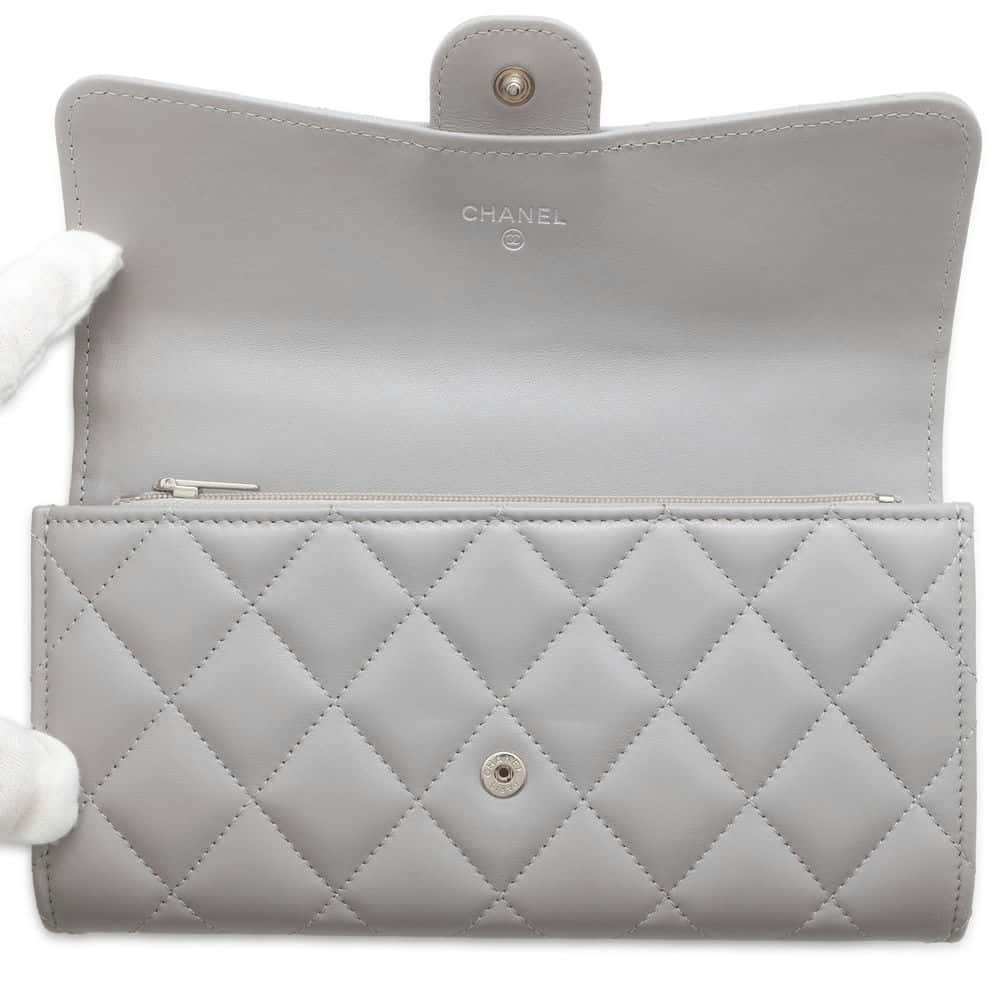 Chanel Matelasse Classic Long Flap Wallet Gray AP0241 Lambskin