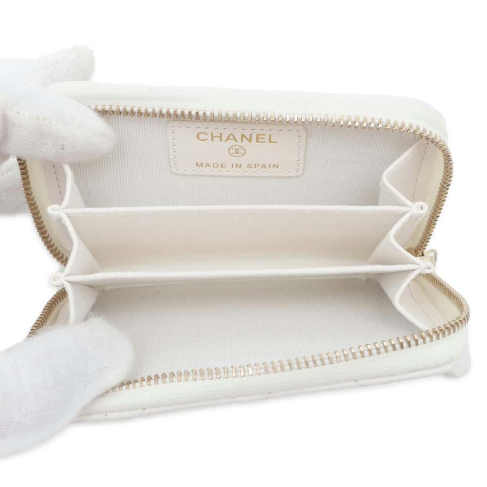 Chanel Matelasse Classic Zip Coin Purse White AP0216 Caviar Leather