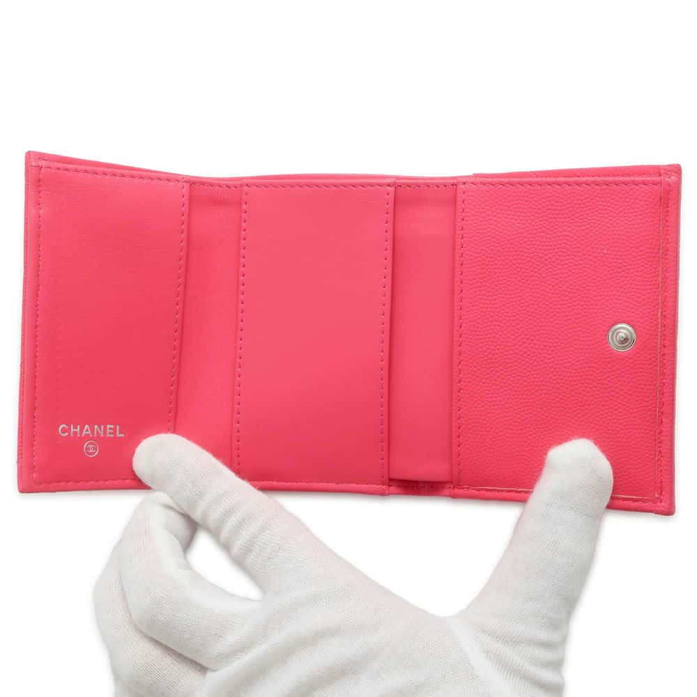 Chanel CC Logo Small Flap Wallet Pink AP3827 Caviar Leather