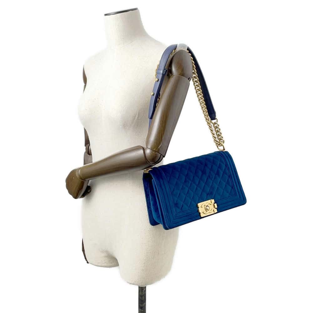 Chanel Boy Chanel ChainShoulder Blue A67086 Velour