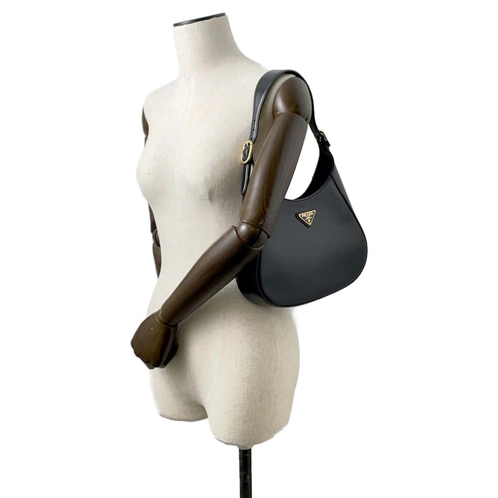 PRADA Triangle Logo One Shoulder Bag Black 1BC179 Leather