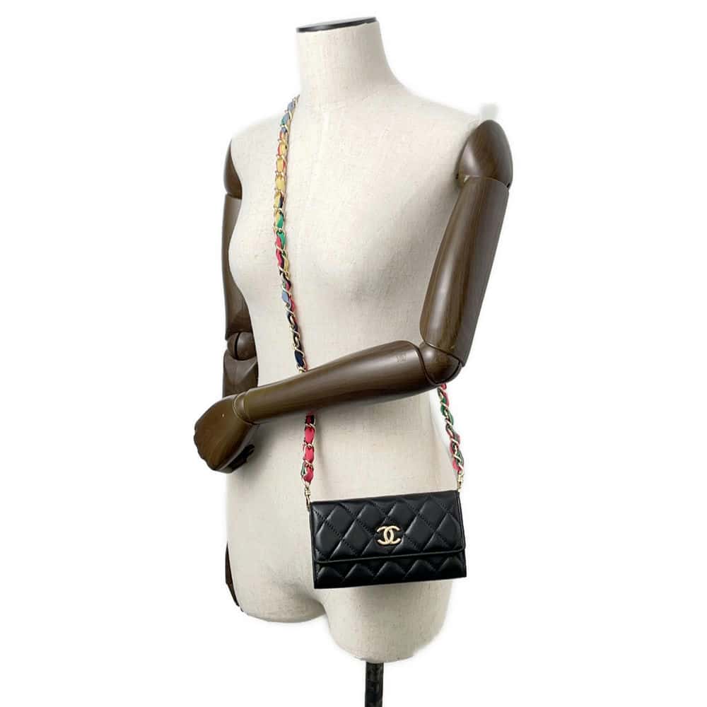 Chanel Matelasse Flap Chain Wallet Black Lambskin