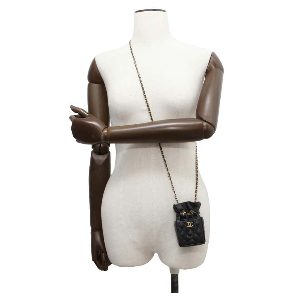 Chanel Matelasse MiniDrawstring Bag ChainShoulder Bag Black Lambskin