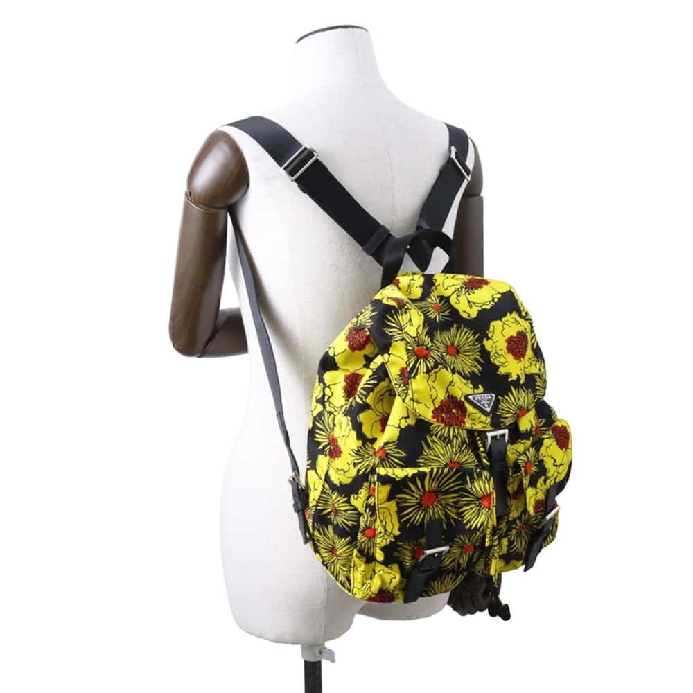 PRADA Backpack Yellow/Black 1BZ811 Nylon Saffiano Leather